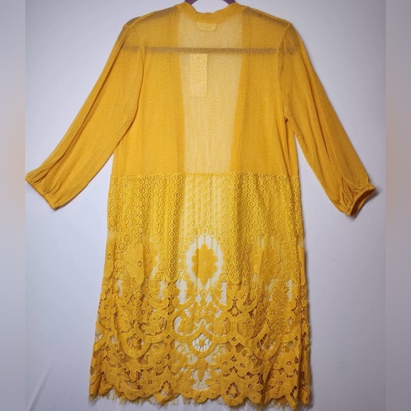Ember Kimono, Open Duster Yellow Lace Floral Size M - Picture 3 of 3